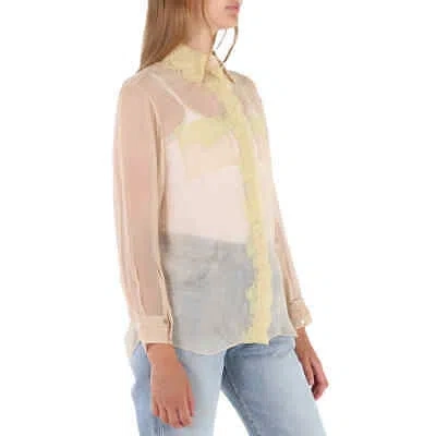 Pre-owned Burberry Ladies Soft Peach Shelly Silk Chiffon Oversized Shirt