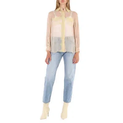 Pre-owned Burberry Ladies Soft Peach Shelly Silk Chiffon Oversized Shirt