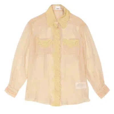 Pre-owned Burberry Ladies Soft Peach Shelly Silk Chiffon Oversized Shirt