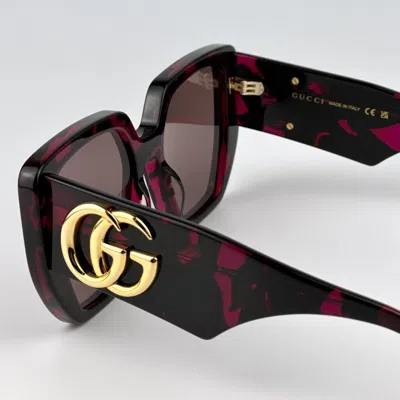 Pre-owned Gucci Gg0956s 008 Havana Violet Brown Cat Eye Unisex Sunglasses