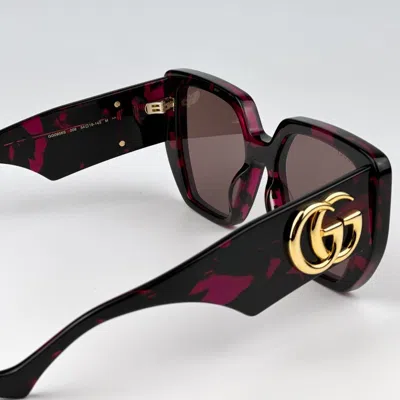 Pre-owned Gucci Gg0956s 008 Havana Violet Brown Cat Eye Unisex Sunglasses