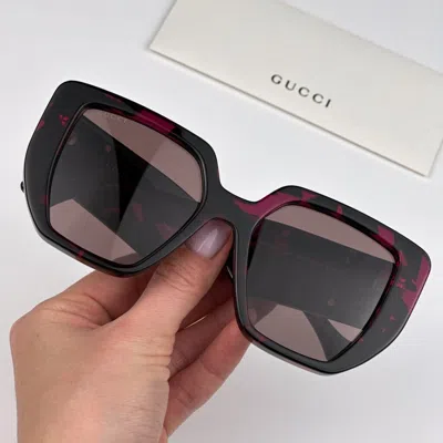 Pre-owned Gucci Gg0956s 008 Havana Violet Brown Cat Eye Unisex Sunglasses