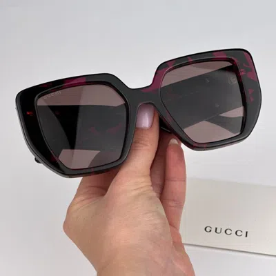 Pre-owned Gucci Gg0956s 008 Havana Violet Brown Cat Eye Unisex Sunglasses