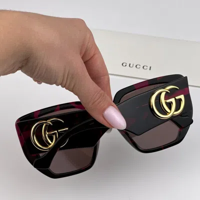 Pre-owned Gucci Gg0956s 008 Havana Violet Brown Cat Eye Unisex Sunglasses