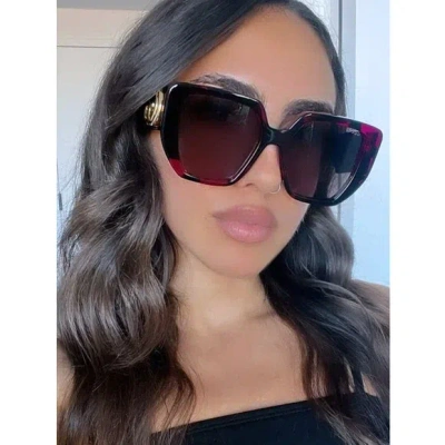 Pre-owned Gucci Gg0956s 008 Havana Violet Brown Cat Eye Unisex Sunglasses
