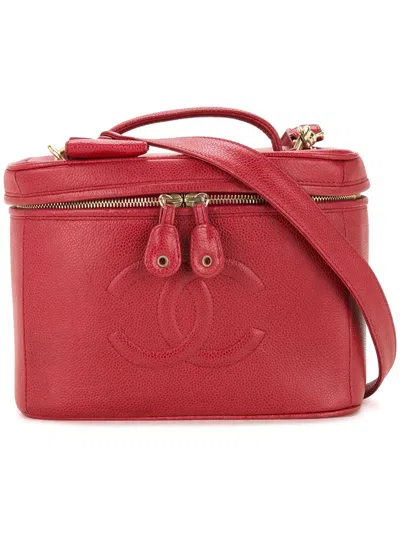Pre-owned Chanel Cc Logo Two-way Cosmetic Tote In Red