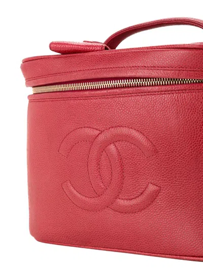 Pre-owned Chanel Cc Logo Two-way Cosmetic Tote In Red