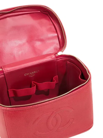Pre-owned Chanel Cc Logo Two-way Cosmetic Tote In Red
