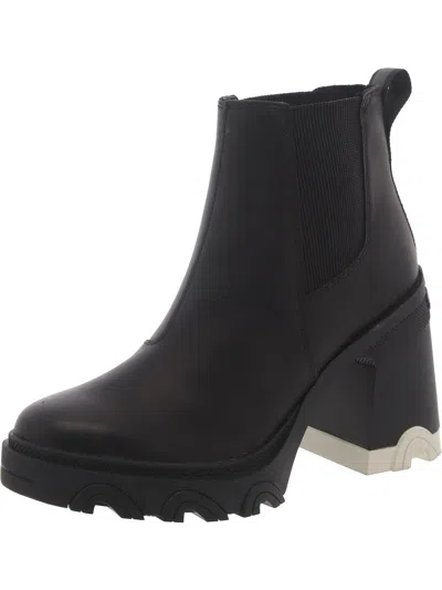 Sorel Brex Womens Leather Block Heel Chelsea Boots In Black