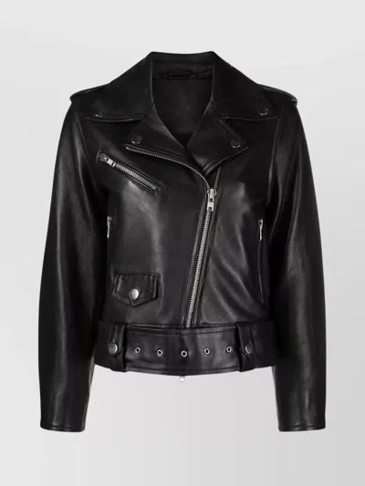 Stand Studio Epaulette Notch Lapel Biker Jacket In Black