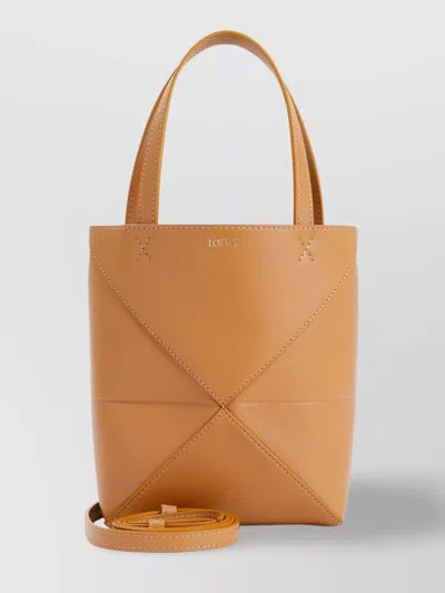 Loewe Puzzle Fold Medium Tote Bag In Shiny Leather In Brown