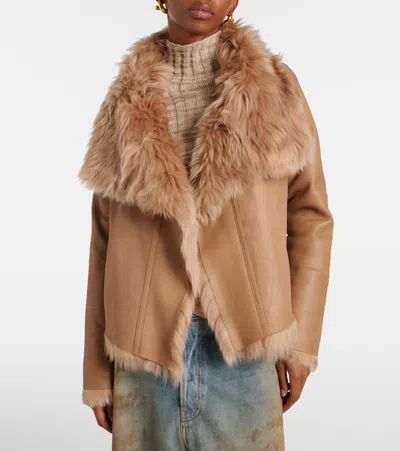Yves Salomon Meteo Veste Shearling Jacket In Beige