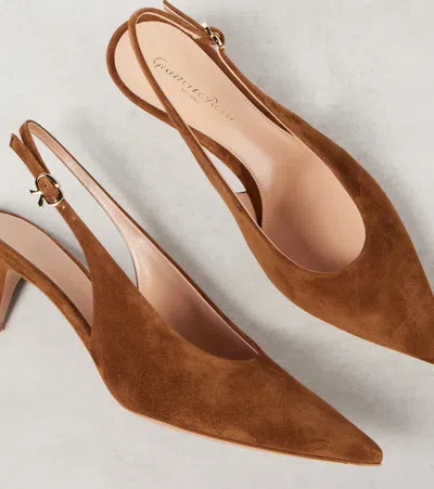 Gianvito Rossi Suede Stiletto Heel Pumps With Ribbon Buckle In Brown