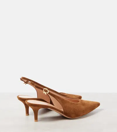 Gianvito Rossi Suede Stiletto Heel Pumps With Ribbon Buckle In Brown