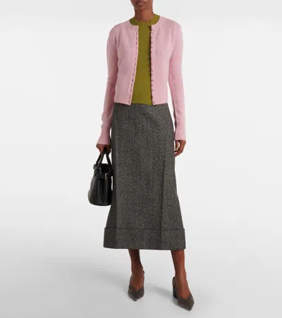 Prada Black/white Wool Weave Midi Skirt In Gray