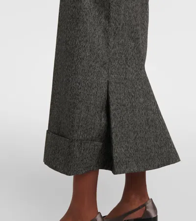 Prada Black/white Wool Weave Midi Skirt In Gray