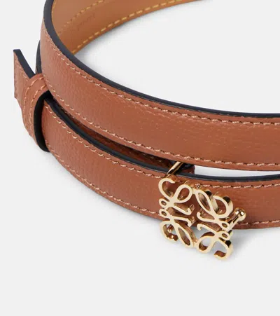 Loewe Anagram Textured Leather Belt Tan In Beige