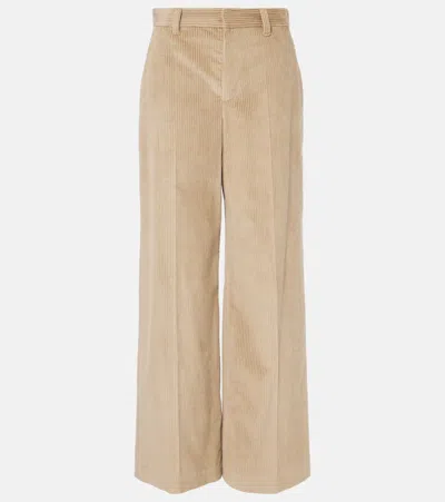 Brunello Cucinelli High-rise Wide-leg Corduroy Pants In Beige