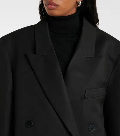 The Frankie Shop Womens Jane Long Double-breasted Twill Coat Black In Black
