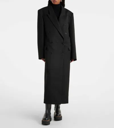 The Frankie Shop Womens Jane Long Double-breasted Twill Coat Black In Black
