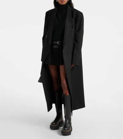 The Frankie Shop Womens Jane Long Double-breasted Twill Coat Black In Black