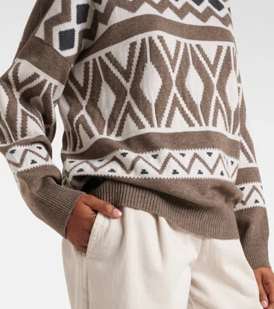 Brunello Cucinelli Wool, Cashmere, And Silk Jacquard Sweater In Multicoloured