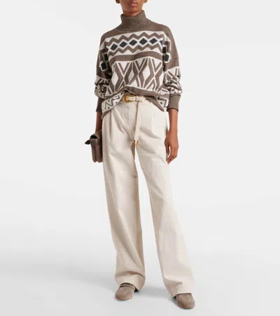 Brunello Cucinelli Wool, Cashmere, And Silk Jacquard Sweater In Multicoloured