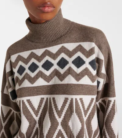 Brunello Cucinelli Wool, Cashmere, And Silk Jacquard Sweater In Multicoloured