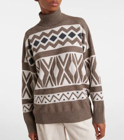 Brunello Cucinelli Wool, Cashmere, And Silk Jacquard Sweater In Multicoloured