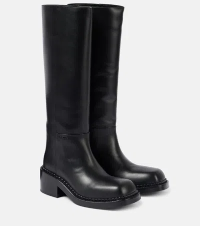 Prada Leather Boots In Black