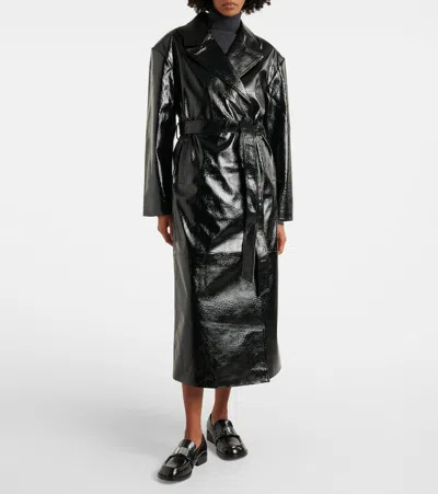 The Frankie Shop Black Tina Faux-leather Trench Coat In Black