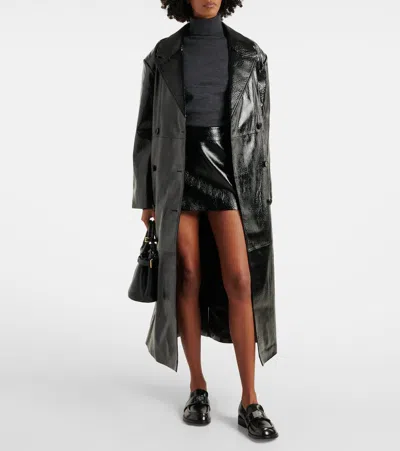The Frankie Shop Black Tina Faux-leather Trench Coat In Black