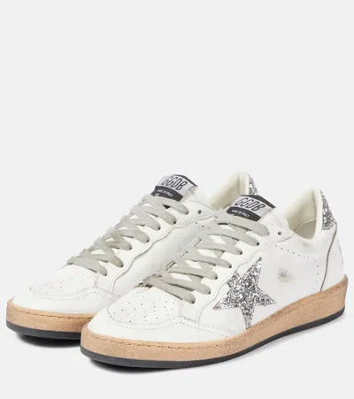 Golden Goose Ball Star Distressed Glittered Leather Sneakers In Multicoloured