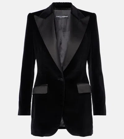 Shop Dolce & Gabbana Cotton And Silk-blend Velvet Tuxedo Jacket In Black