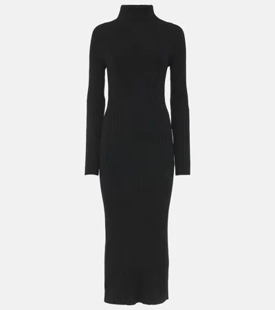 Shop Joseph Ribbed-knit Wool And Silk Midi Dress In Black