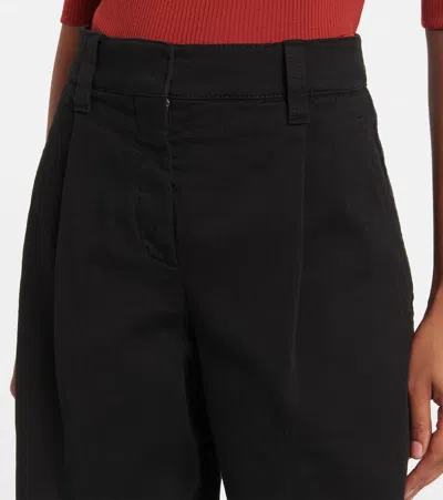 Brunello Cucinelli Elegant High-waisted Wide-leg Wool-cashmere Trousers With Jewel Accent In Black