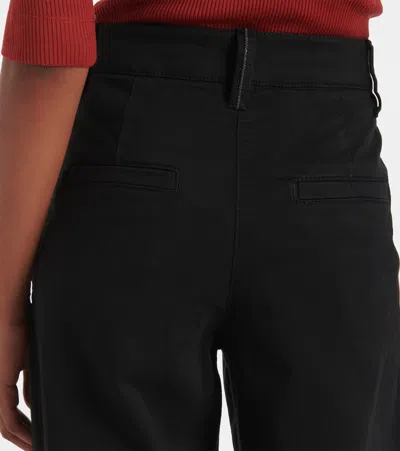 Brunello Cucinelli Elegant High-waisted Wide-leg Wool-cashmere Trousers With Jewel Accent In Black