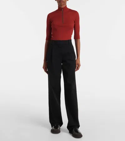Brunello Cucinelli Elegant High-waisted Wide-leg Wool-cashmere Trousers With Jewel Accent In Black