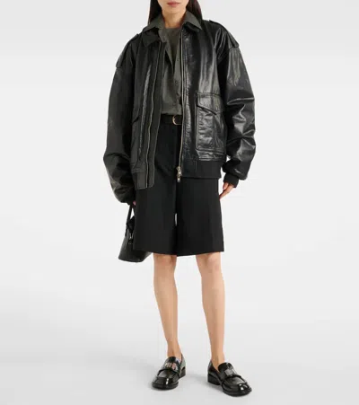The Frankie Shop Viper Leather Jacket In Black