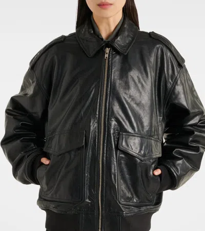 The Frankie Shop Viper Leather Jacket In Black