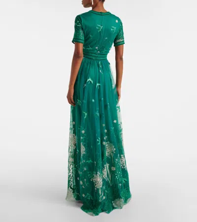 Costarellos Floral Embroidered Gown In Green