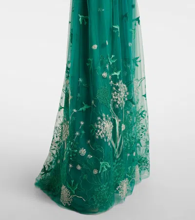 Costarellos Floral Embroidered Gown In Green