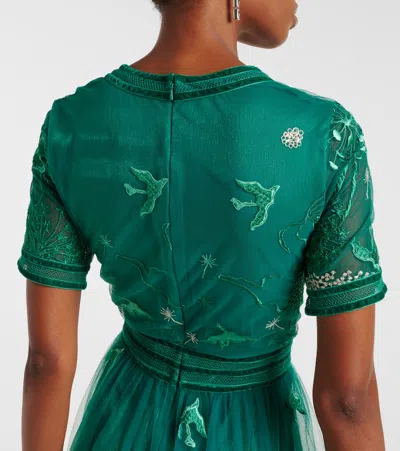 Costarellos Floral Embroidered Gown In Green