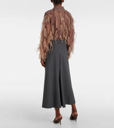 Brunello Cucinelli Wool-blend Midi Skirt In Grey