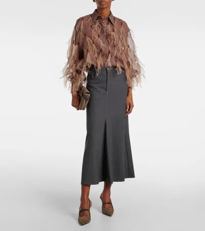 Brunello Cucinelli Wool-blend Midi Skirt In Grey