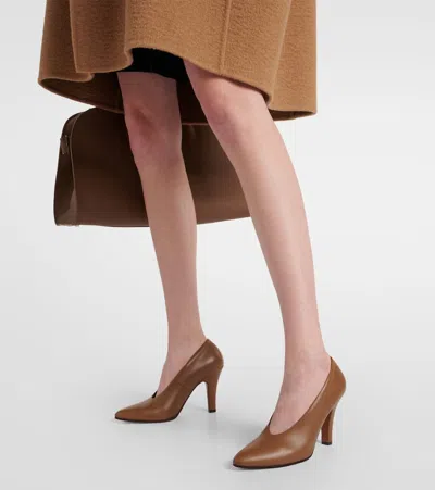 The Row 90mm Prudens Leather Pumps In Brown