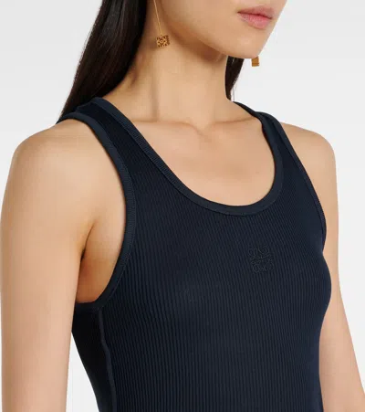 Loewe Anagram Ribbed-knit Silk Jersey Tank Top In Blue