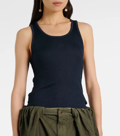 Loewe Anagram Ribbed-knit Silk Jersey Tank Top In Blue