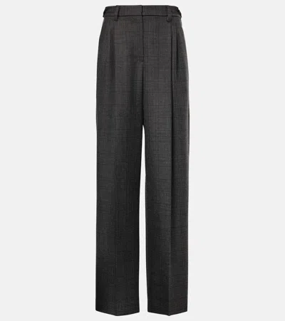 Brunello Cucinelli Virgin Wool Prince Of Wales Relaxed Tailored Trousers In Grey