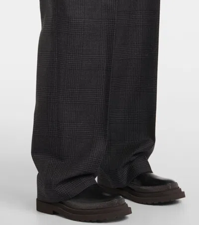 Brunello Cucinelli Virgin Wool Prince Of Wales Relaxed Tailored Trousers In Grey